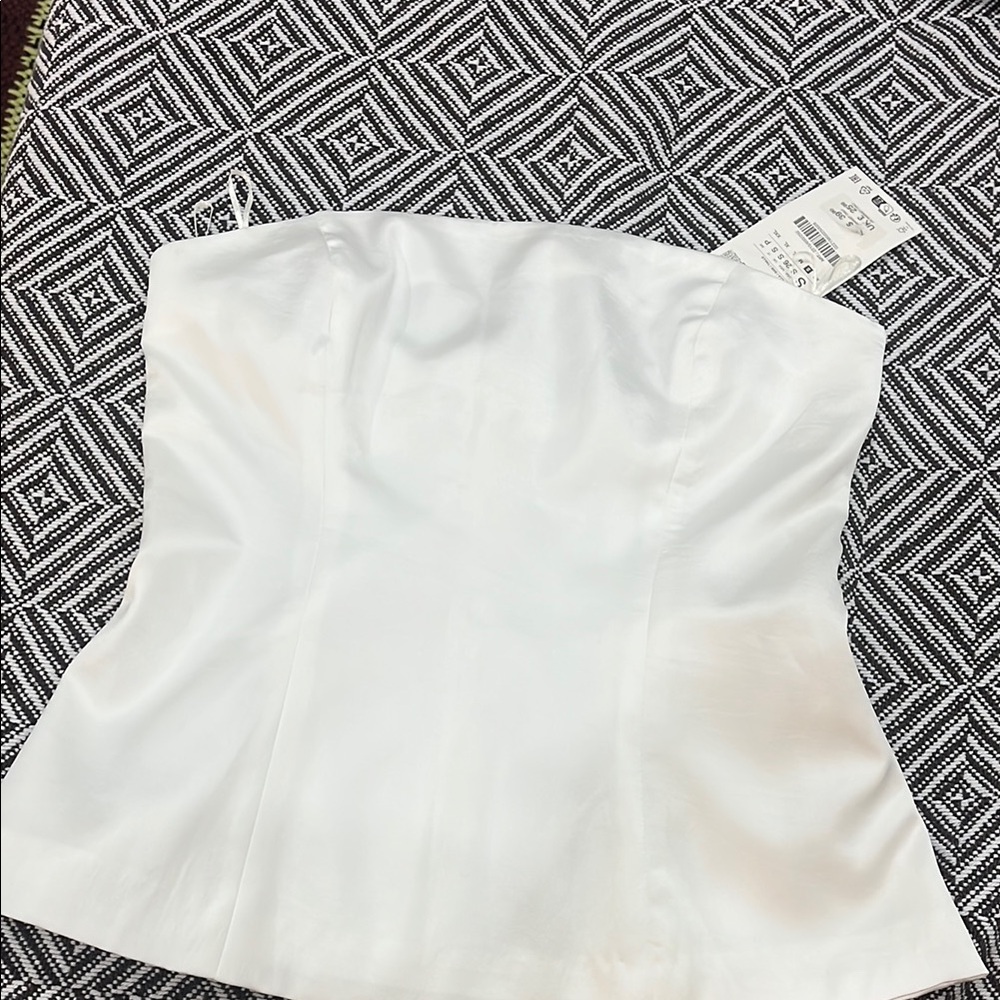 Zara White Strapless Satin-Look Bustier Top